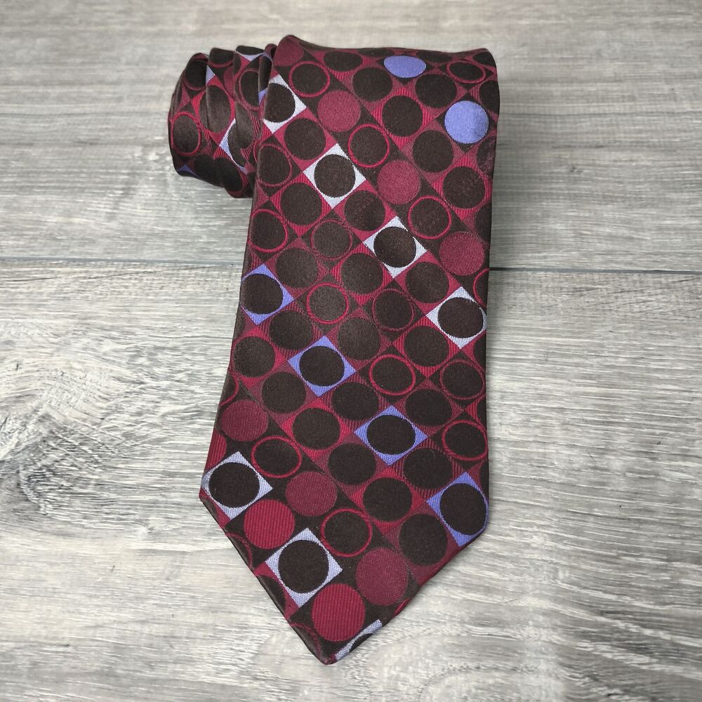 Ted Baker London Necktie Red Black 100% Silk Designer Geometric Polka Dot Tie US
